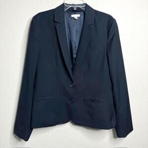 Garnet Hill Size 16 Wool Blend Lined Double-Button Navy Dress Blazer